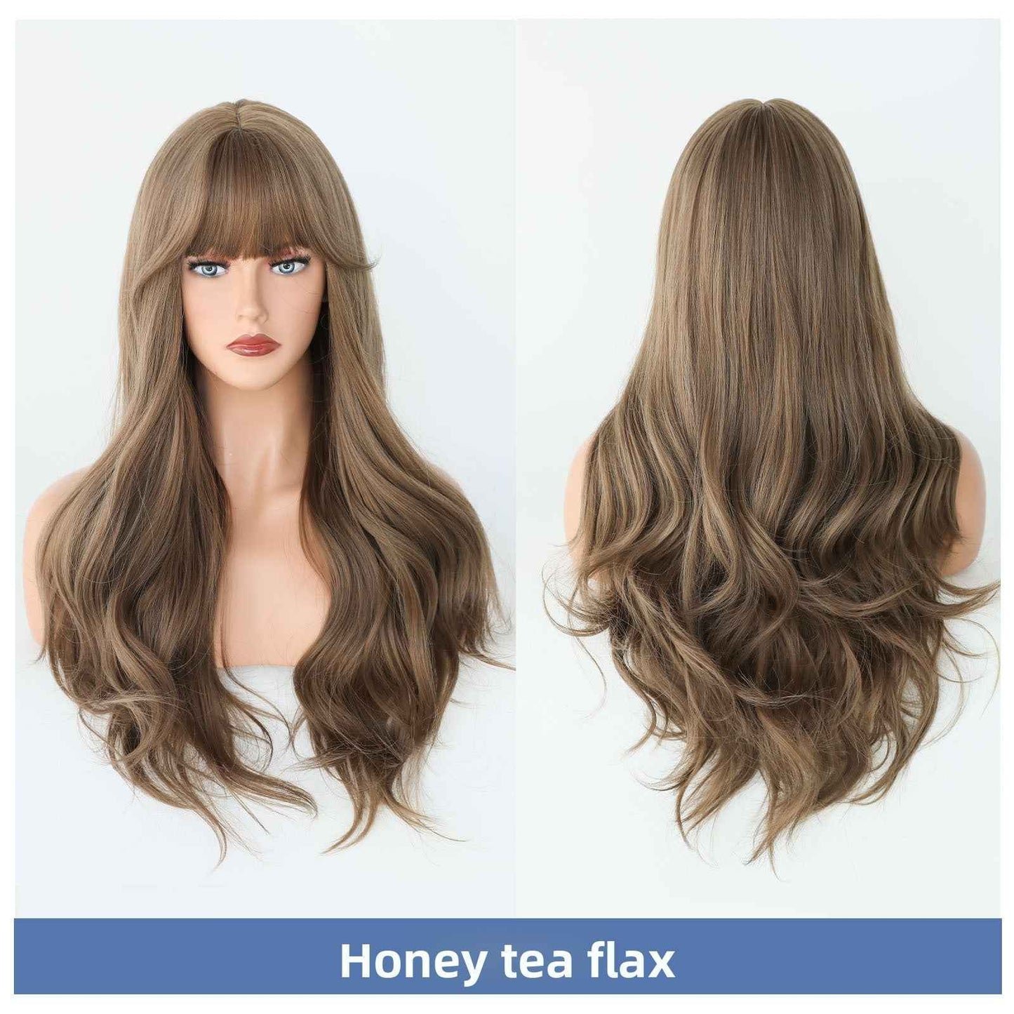 Long Curly Hair Wig with Air Bangs