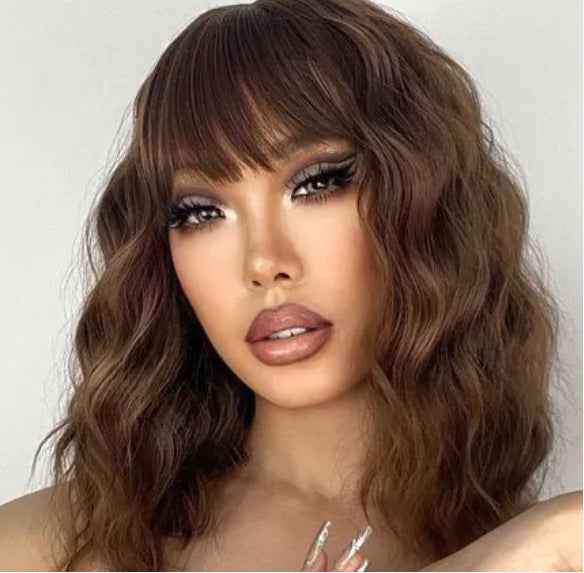 Medium Length Curly Synthetic Wig with Bangs