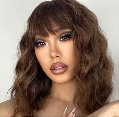 Medium Length Curly Synthetic Wig with Bangs