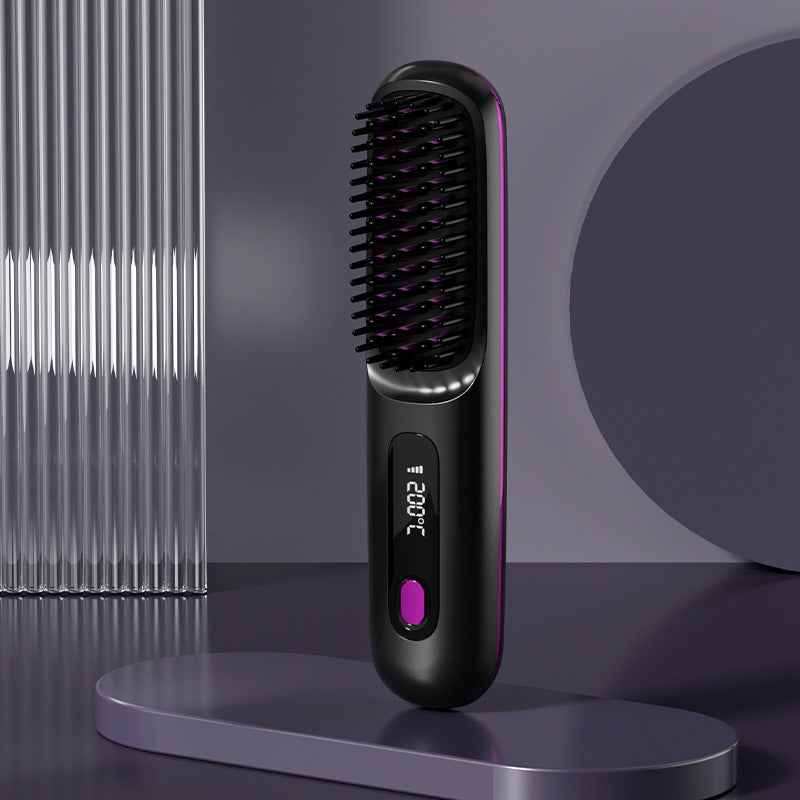 SheNova Cordless Hair Straightening Brush – Portable 2-in-1 Anti-Frizz Styler