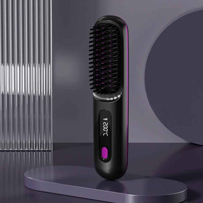 SheNova Cordless Hair Straightening Brush – Portable 2-in-1 Anti-Frizz Styler