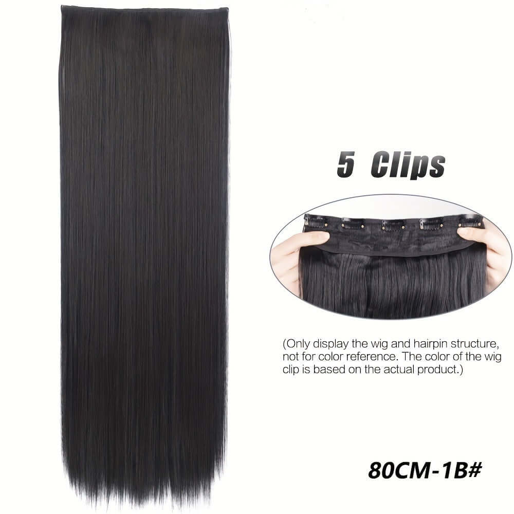 Black hair extension with clips on a white background