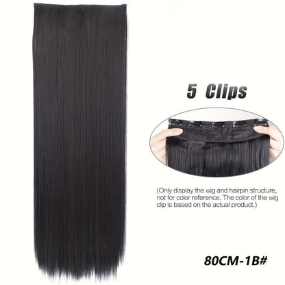 Black hair extension with clips on a white background