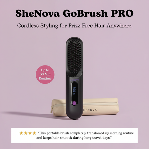 SheNova Portable Straightener Brush - GoBrush PRO + Free Leather Pouch
