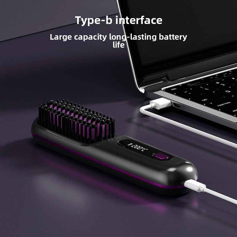 SheNova Cordless Hair Straightening Brush – Portable 2-in-1 Anti-Frizz Styler