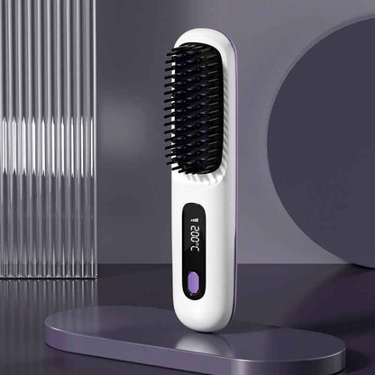 SheNova Cordless Hair Straightening Brush – Portable 2-in-1 Anti-Frizz Styler