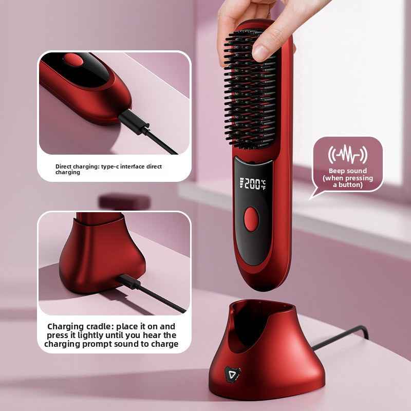 SheNova Pro Cordless Hair Straightening Brush – Portable 2-in-1 Anti-Frizz Styler