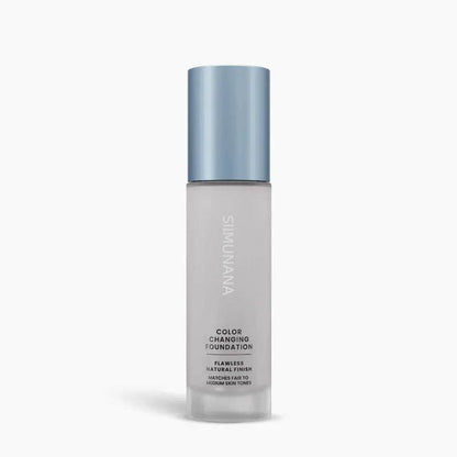 Foundation bottle with blue cap on a white background