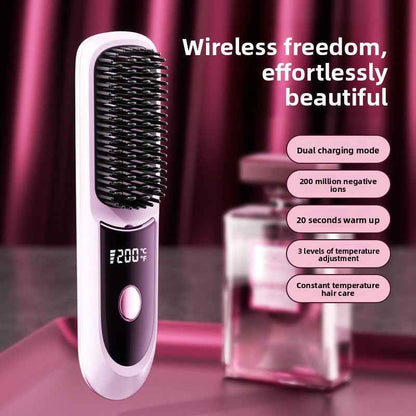 SheNova Pro Cordless Hair Straightening Brush – Portable 2-in-1 Anti-Frizz Styler