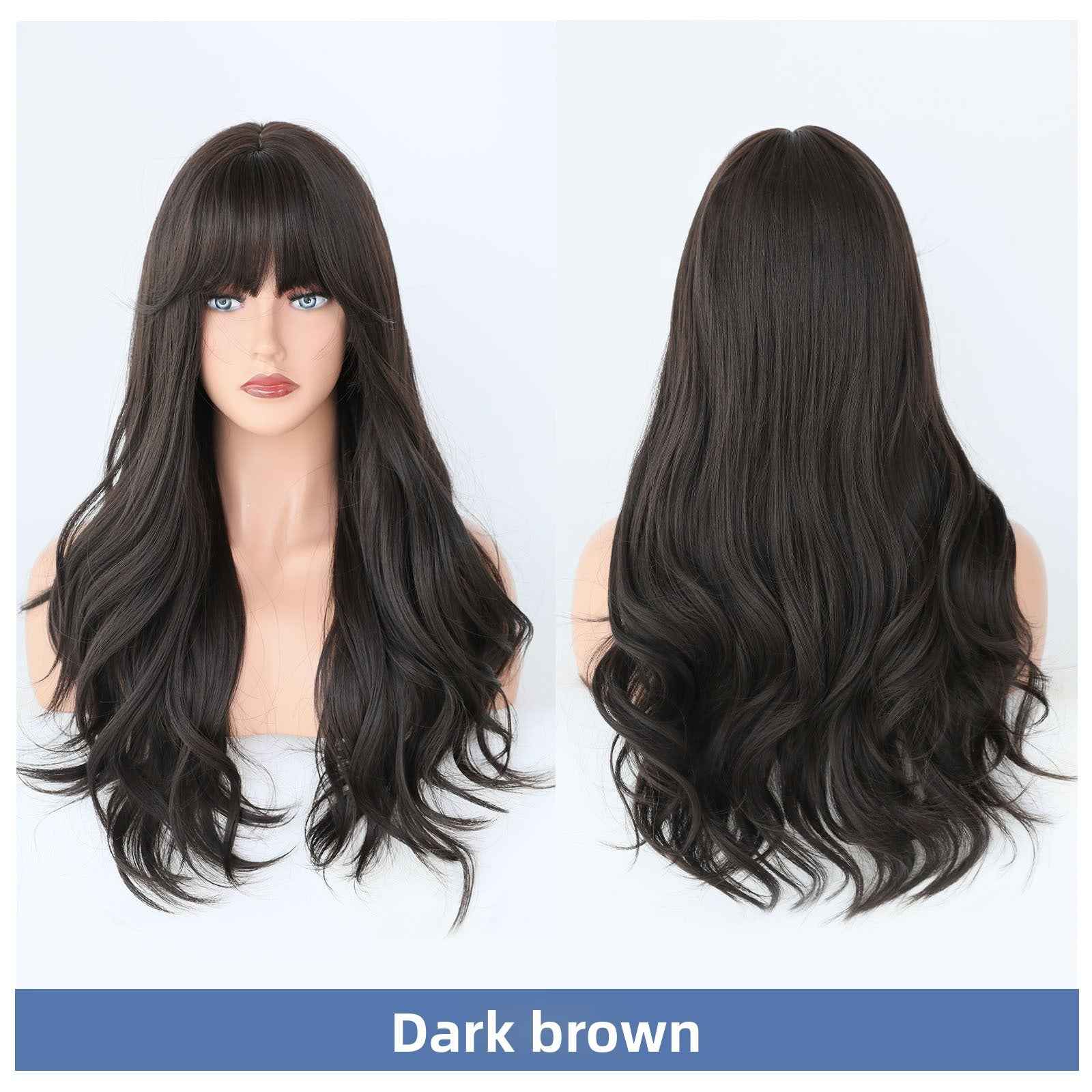 Long Curly Hair Wig with Air Bangs