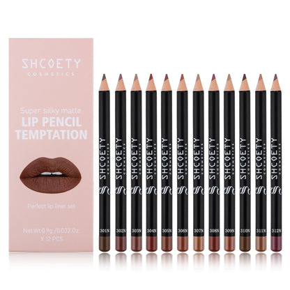 12-Farben Matter Lippenstift und Liner Set