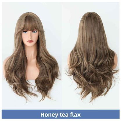 Long Curly Hair Wig with Air Bangs
