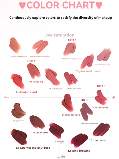 Korean Colorgram Matte Reiskuchen Lipgloss Samt-Lippenstift