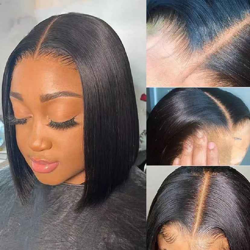 Short Straight Bob Wig Black Red Gradient