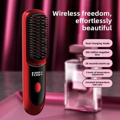 SheNova Pro Cordless Hair Straightening Brush – Portable 2-in-1 Anti-Frizz Styler