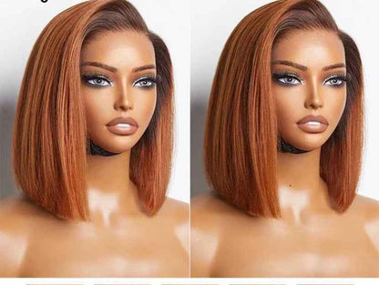 Short Straight Bob Wig Black Red Gradient