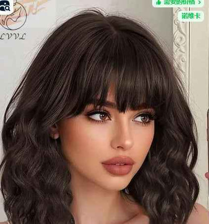 Medium Length Curly Synthetic Wig with Bangs