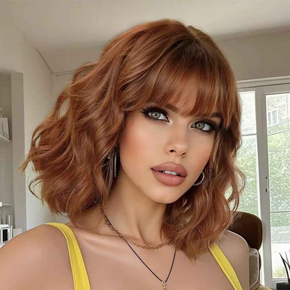 Medium Length Curly Synthetic Wig with Bangs