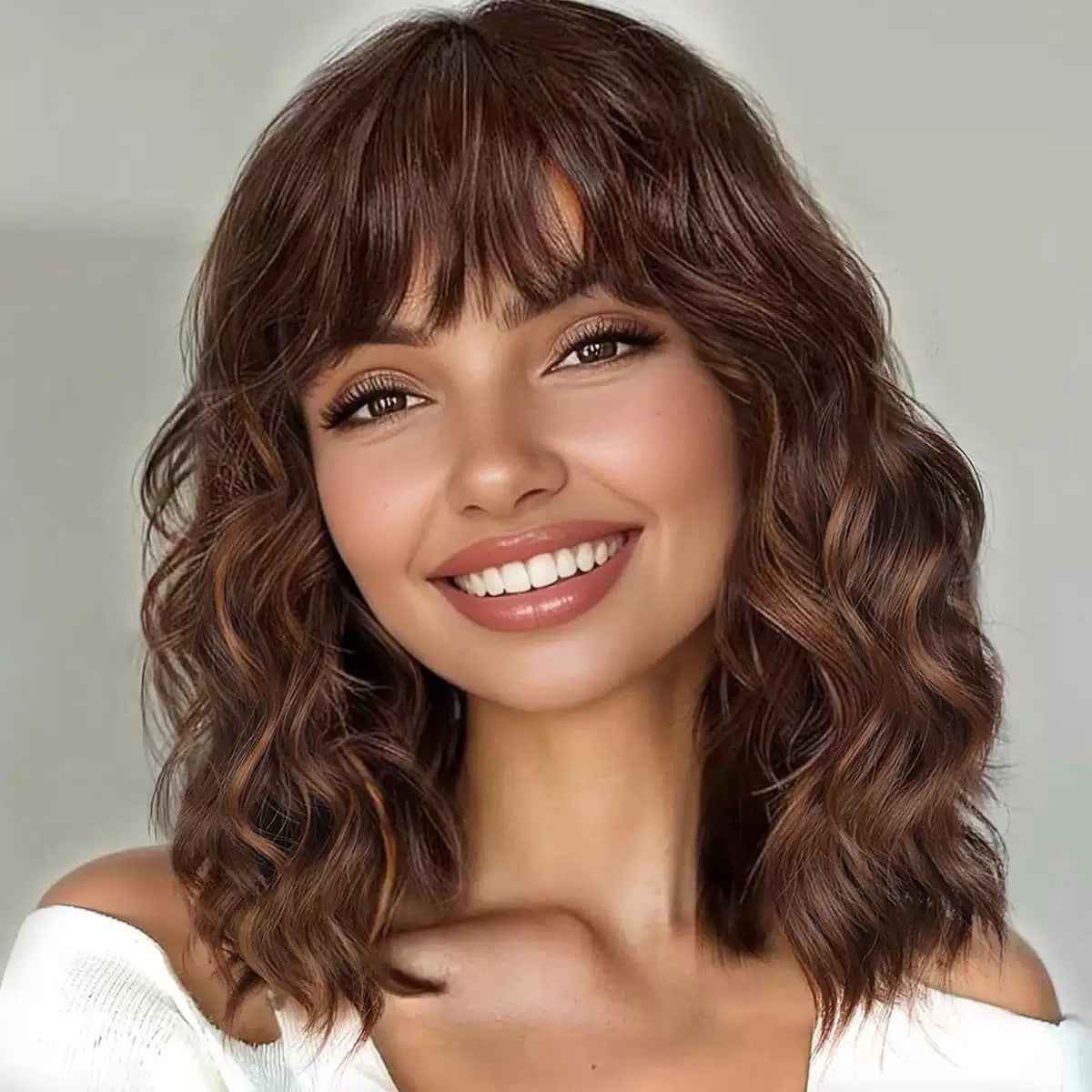 Medium Length Curly Synthetic Wig with Bangs