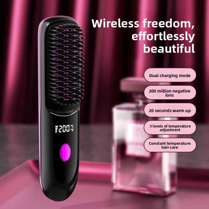 SheNova Pro Cordless Hair Straightening Brush – Portable 2-in-1 Anti-Frizz Styler