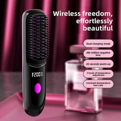 SheNova Pro Cordless Hair Straightening Brush – Portable 2-in-1 Anti-Frizz Styler