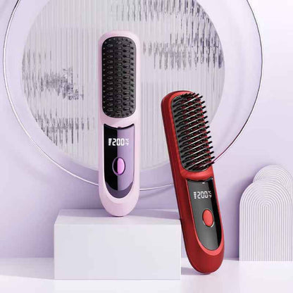 SheNova Pro Cordless Hair Straightening Brush – Portable 2-in-1 Anti-Frizz Styler