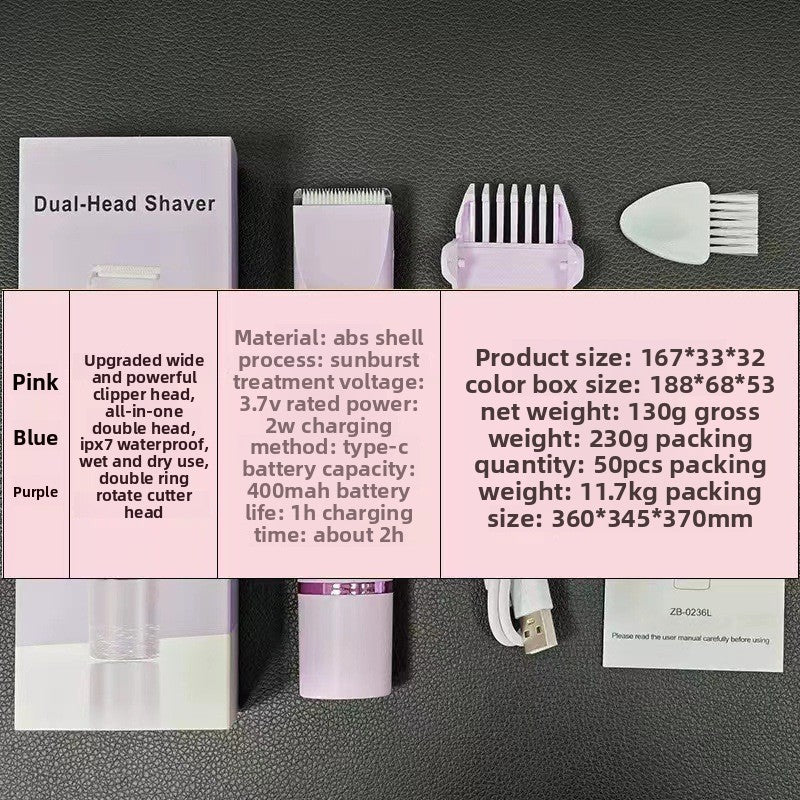 Electric Hair Removal Trimmer Shaver Double Head Silent