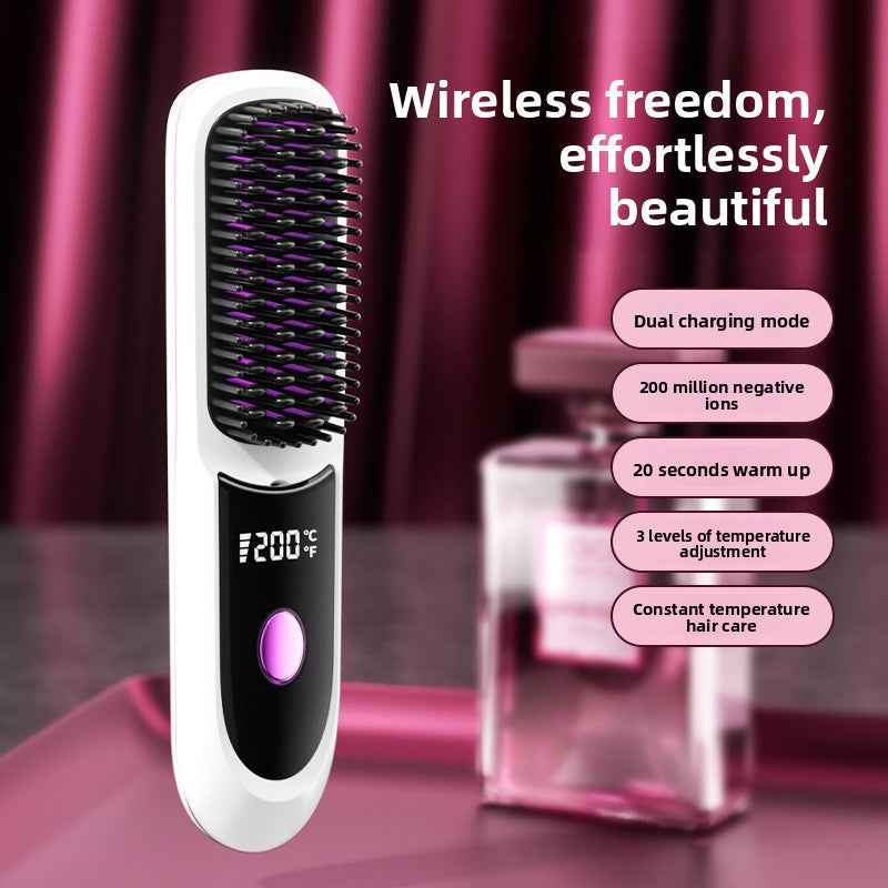 SheNova Pro Cordless Hair Straightening Brush – Portable 2-in-1 Anti-Frizz Styler