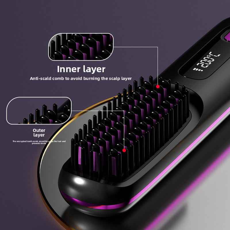 SheNova Cordless Hair Straightening Brush – Portable 2-in-1 Anti-Frizz Styler