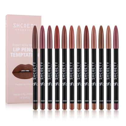 12-Farben Matter Lippenstift und Liner Set