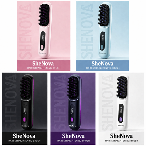 SheNova Portable Straightener Brush - GoBrush PRO + Free Leather Pouch