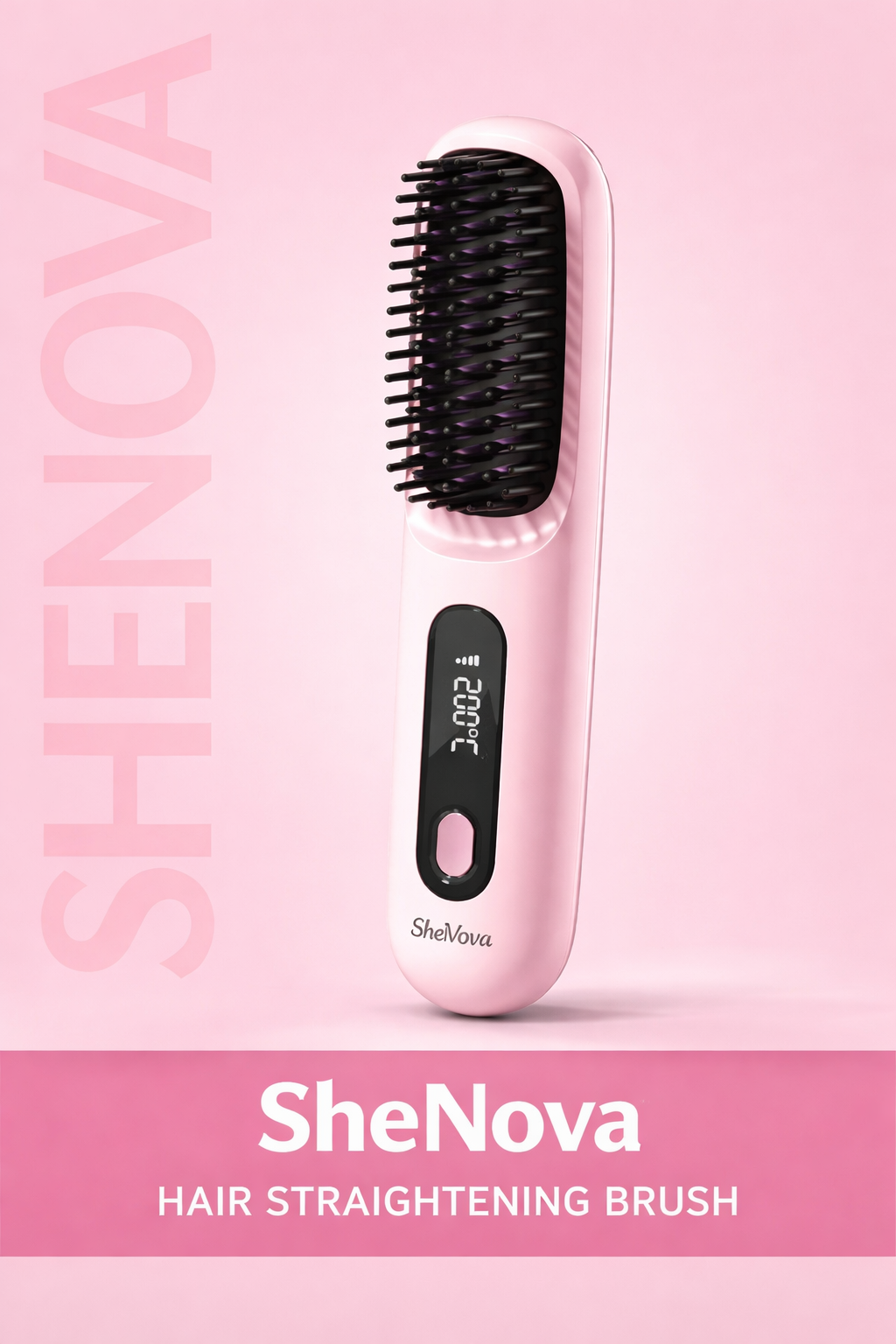 SheNova Portable Straightener Brush - GoBrush PRO + Free Leather Pouch