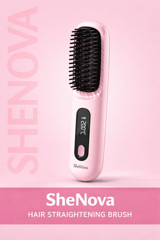 SheNova Portable Straightener Brush - GoBrush PRO + Free Leather Pouch